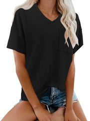 Ribbed V-Neck Oversized T-Shirt