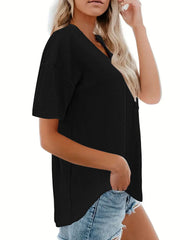 Ribbed V-Neck Oversized T-Shirt
