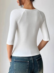 Ribbed Wrap Half Sleeve T-Shirt