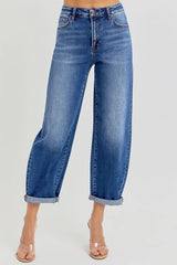 RISEN Full Size High Rise Crop Mild Barrel Jeans Plus Size