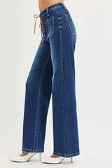 RISEN Full Size High Rise Wide Leg Jeans with Front Tie Detail Plus Size
