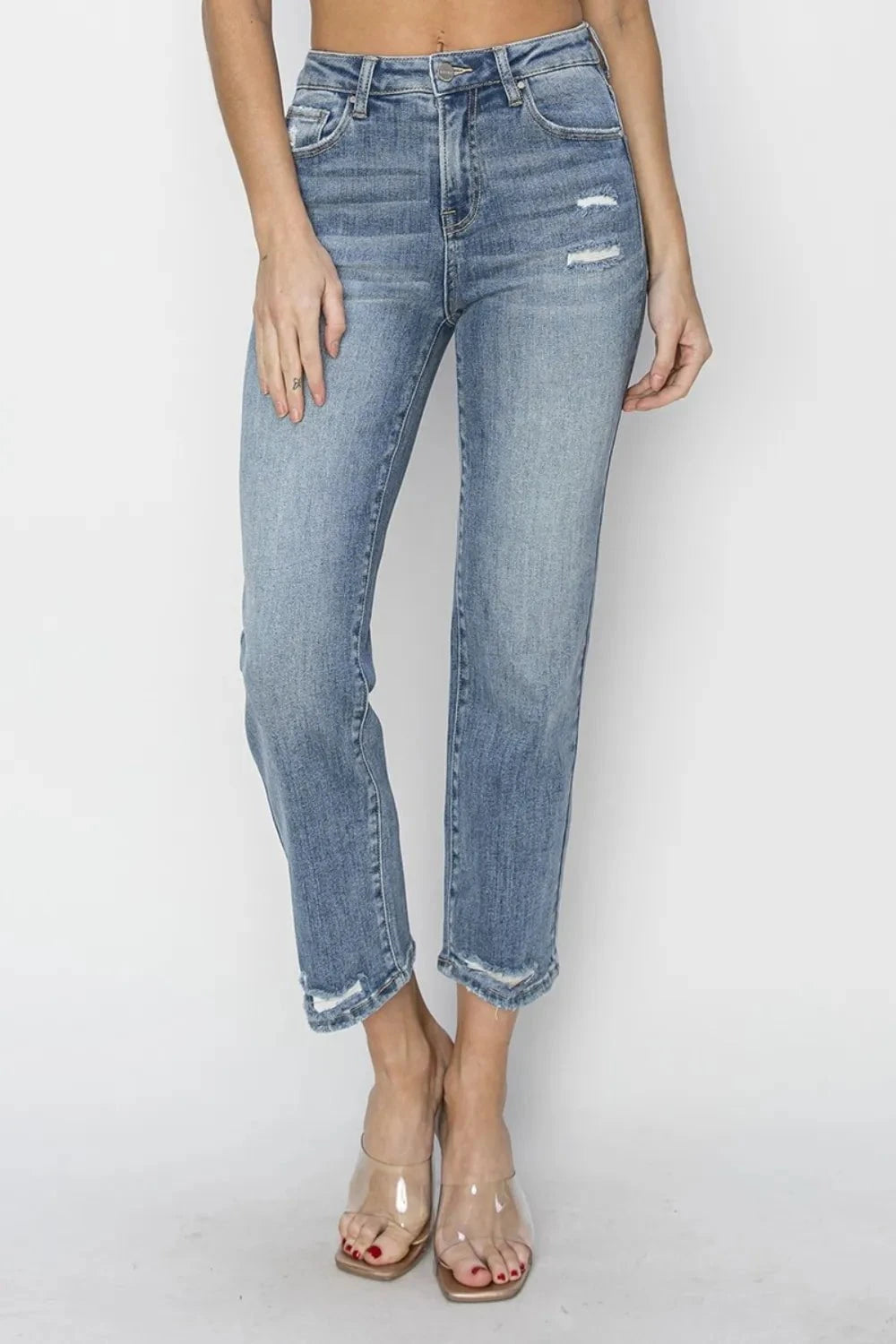 RISEN Full Size High Waist Distressed Cropped Jeans MEDIUM / 0(24)
