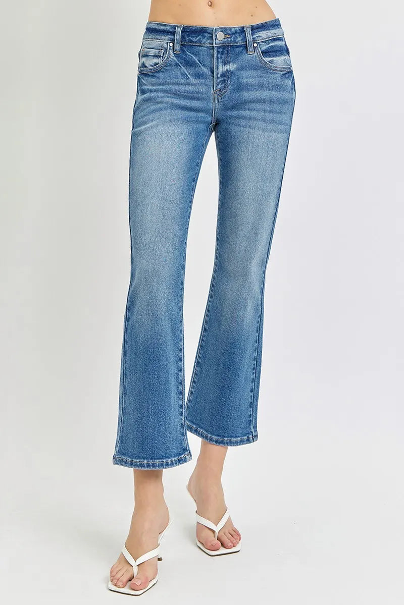 RISEN Full Size Low Rise Crop Flare Jeans Plus Size MEDIUM / 1XL