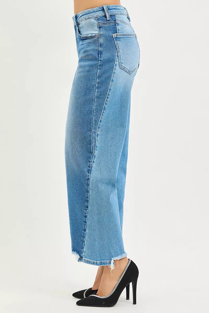 RISEN Full Size Slouchy Cropped Barrel Jeans with Contrast Wash Plus Size