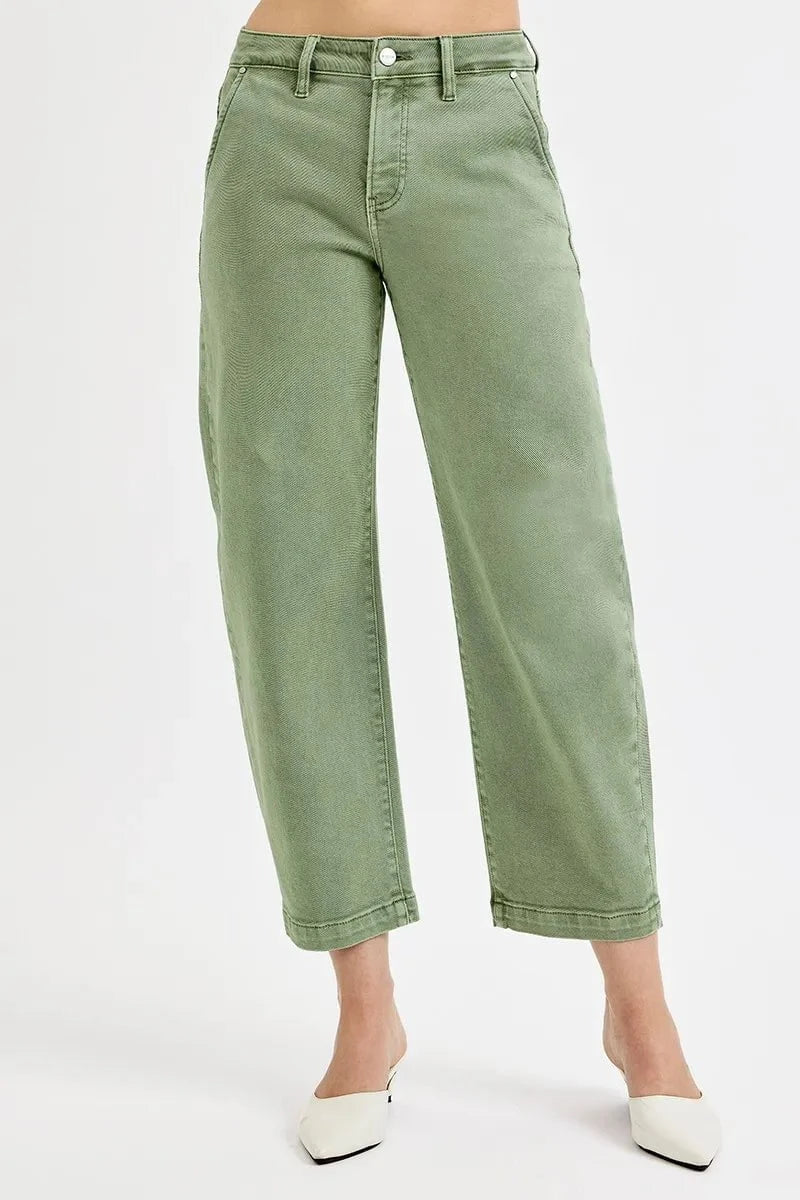 RISEN Full Size Tummy Control High Rise Crop Barrel Jeans Plus Size