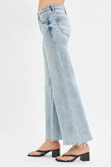 RISEN Full Size Tummy Control Low Rise Wide Leg Raw Cut Hem Jeans Plus Size