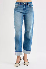 RISEN Slouchy Crop Barrel Cuffed Jeans