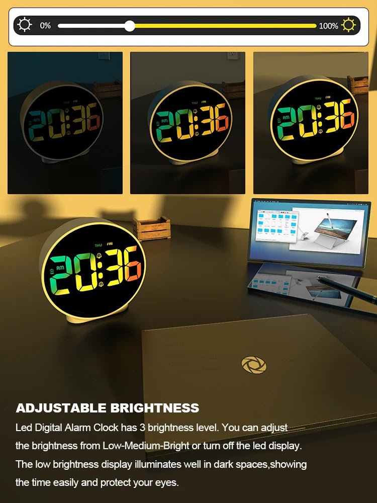 Round Alarm Clock with Snooze and Digital LED Display