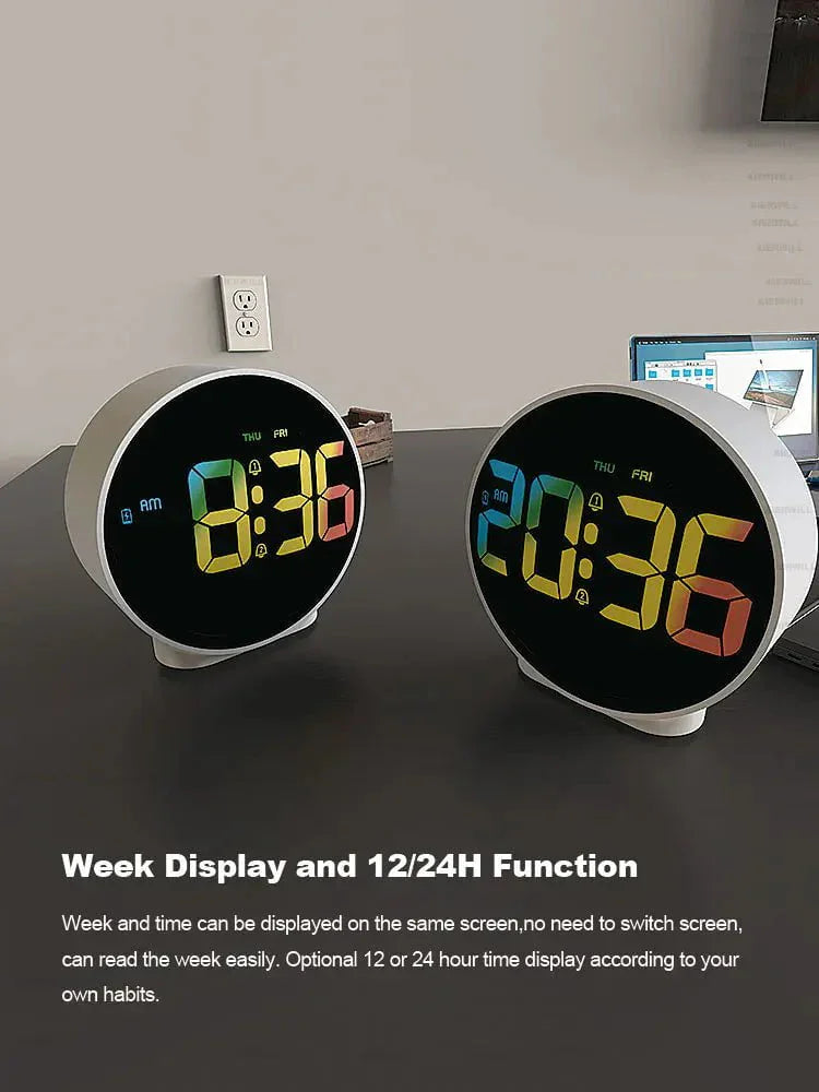 Round Alarm Clock with Snooze and Digital LED Display