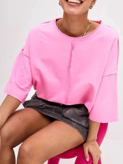 Round Neck Half Sleeve T-Shirt Pink / S