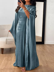 Round Neck Kimono Sleeve Maxi Dress Deep Teal / One Size