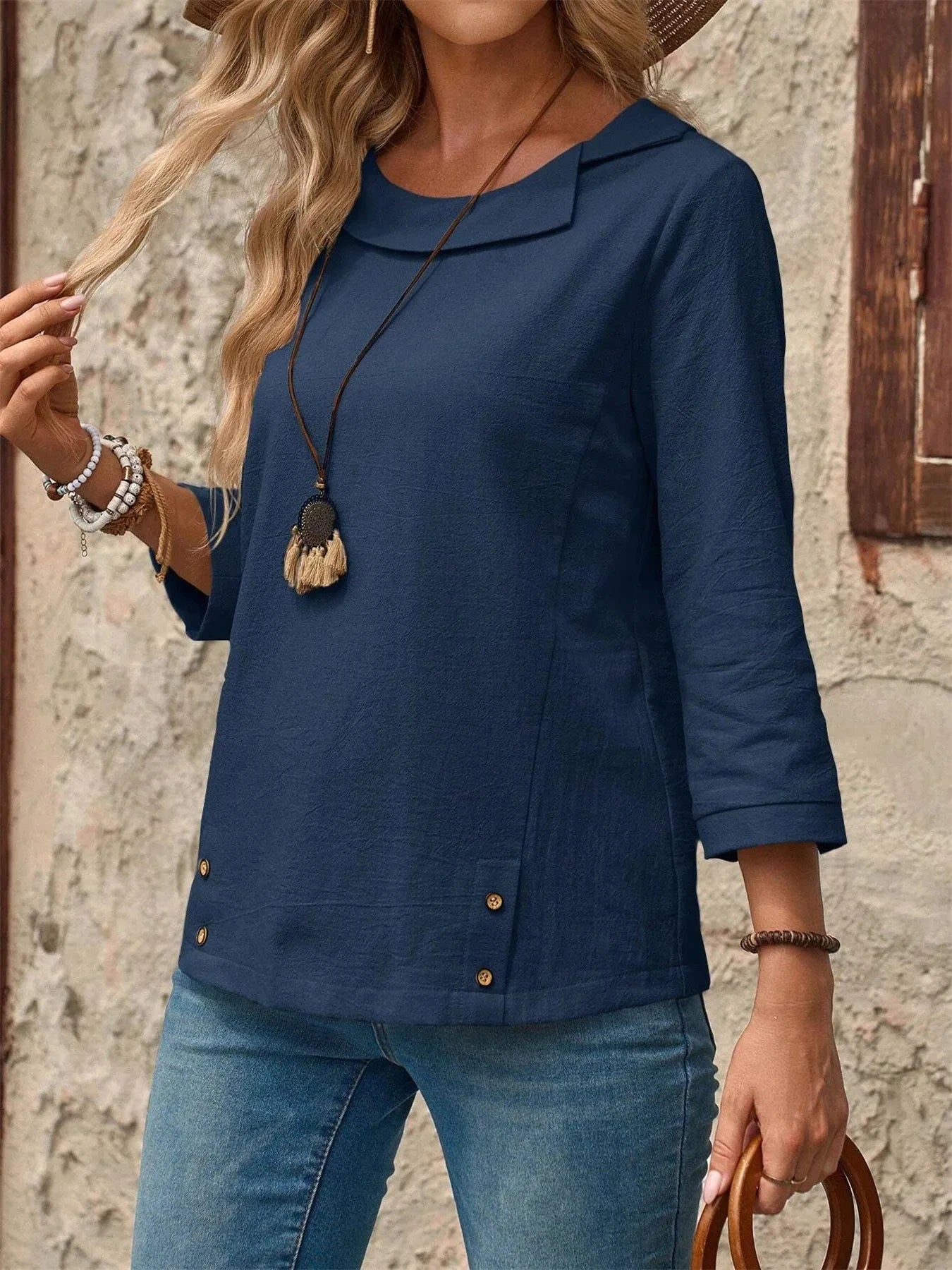 Round Neck Long Sleeve Blouse