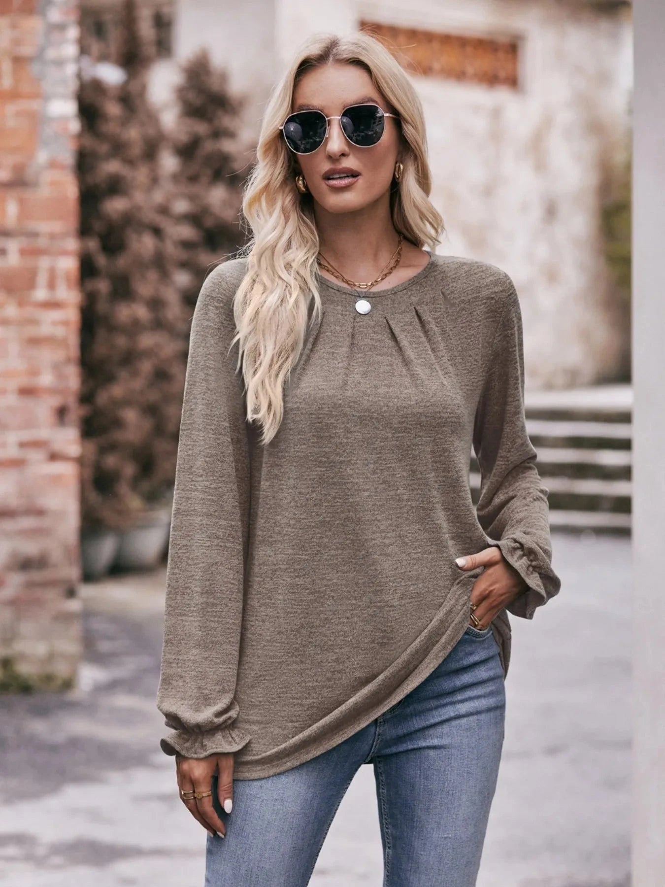 Round Neck Long Sleeve Casual T-Shirt