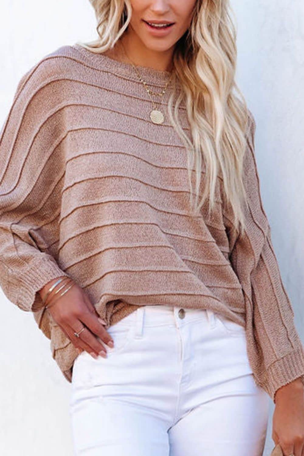 Round Neck Long Sleeve Knit Top Pale Blush / S