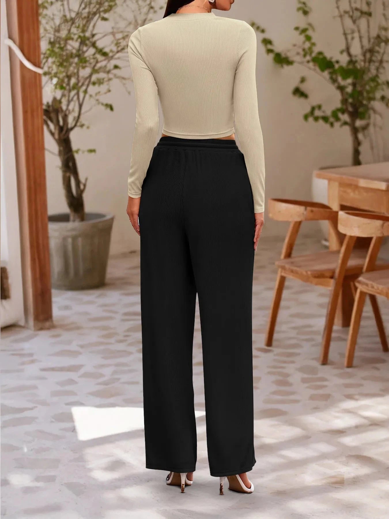Round Neck Long Sleeve Top and Pants Set