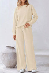 Round Neck Long Sleeve Top and Pants Set