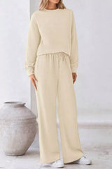 Round Neck Long Sleeve Top and Pants Set