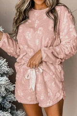 Round Neck Long Sleeve Top and Shorts Lounge Set Blush Pink / S
