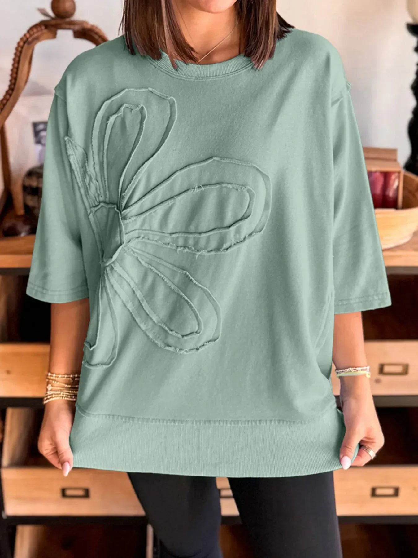 Round Neck Oversized T-Shirt Sage / S