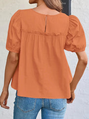 Round Neck Puff Sleeve Tiered Blouse
