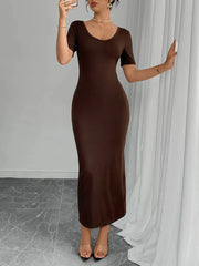 Round Neck Short Sleeve Bodycon Midi Dress