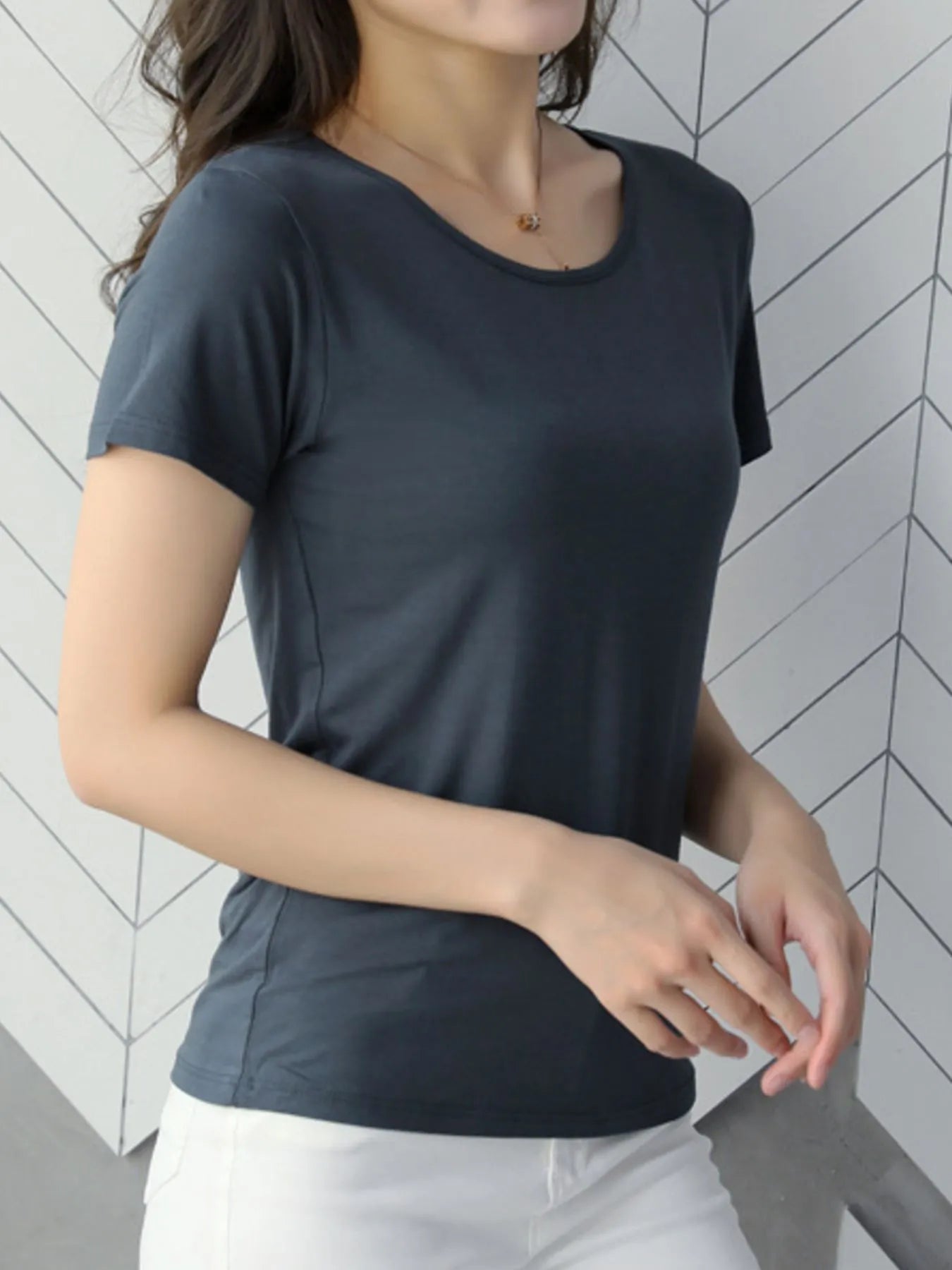 Round Neck Short Sleeve T-Shirt Dusty Blue / M