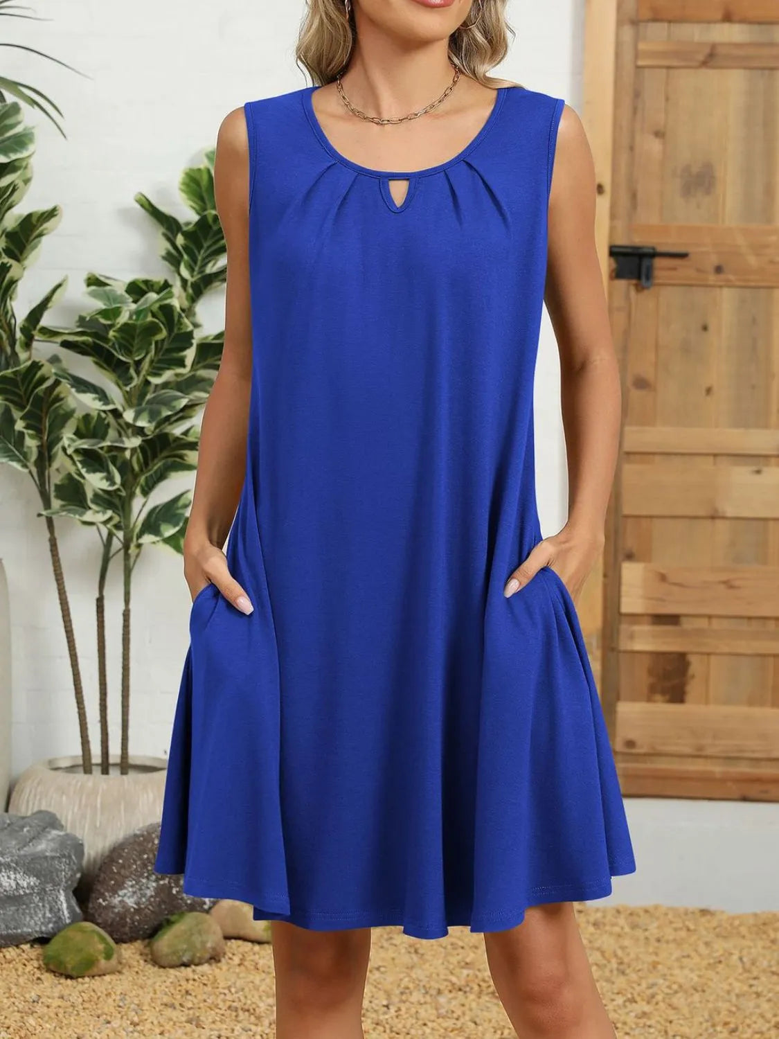 Round Neck Sleeveless Dress Royal Blue / S