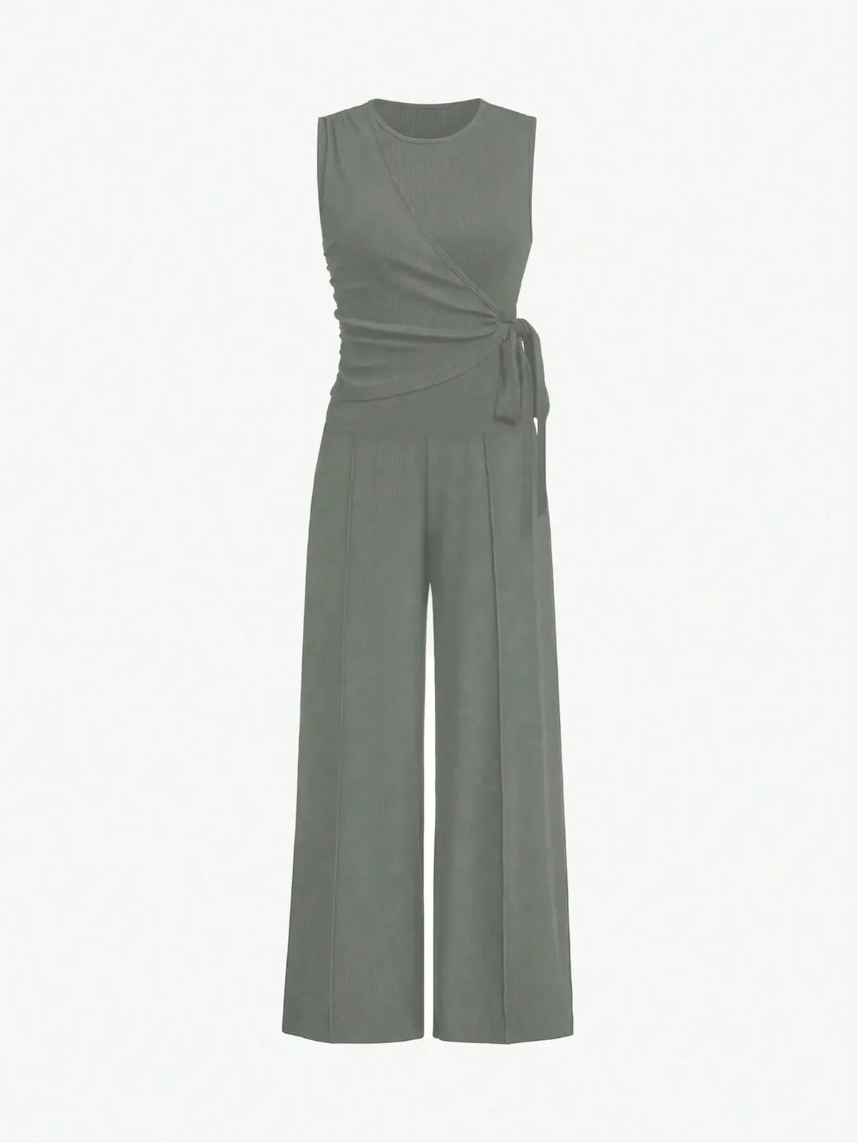 Round Neck Sleeveless Top and Pants Set Grey / S