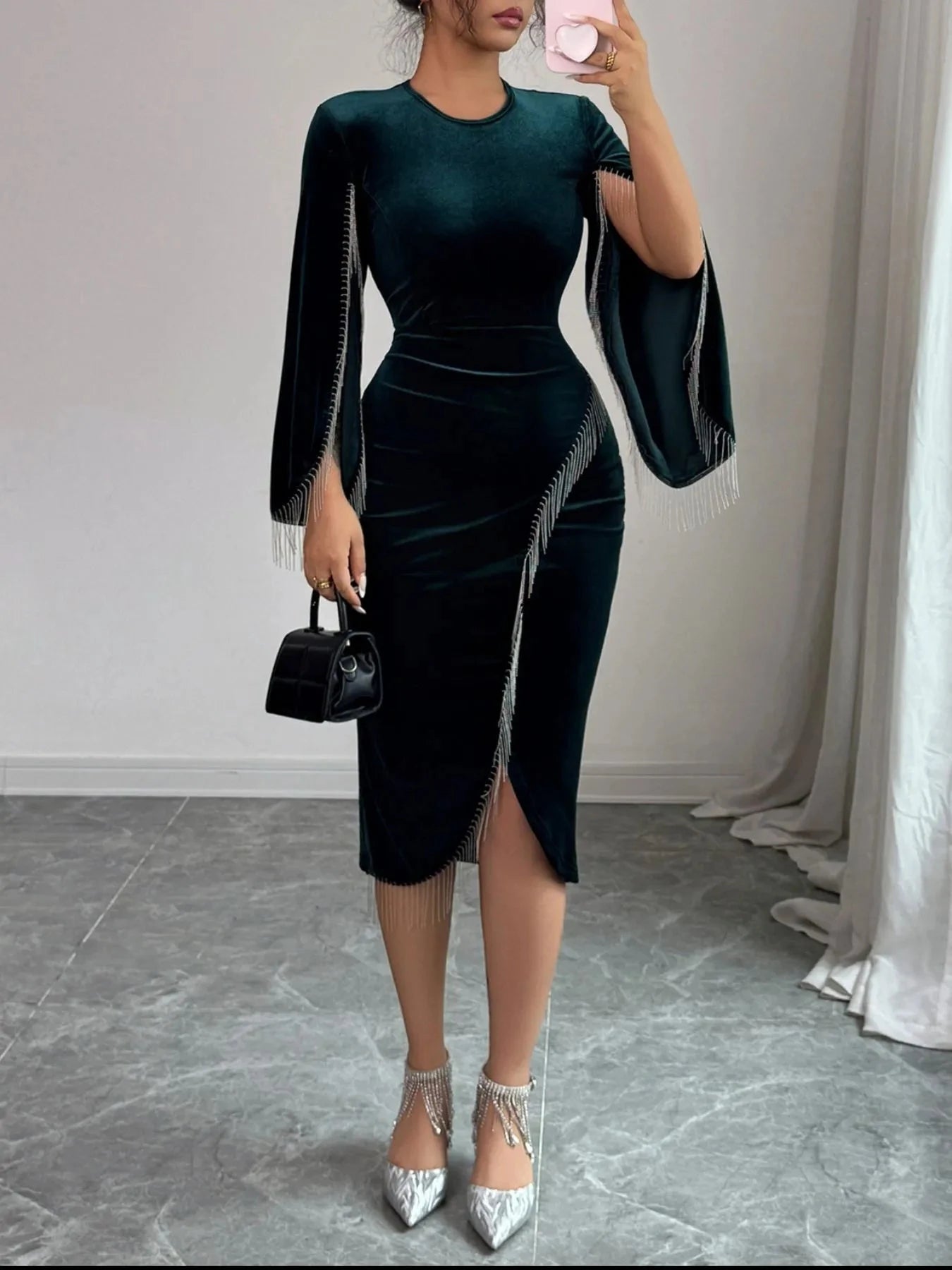 Round Neck Slit Sleeve Dress