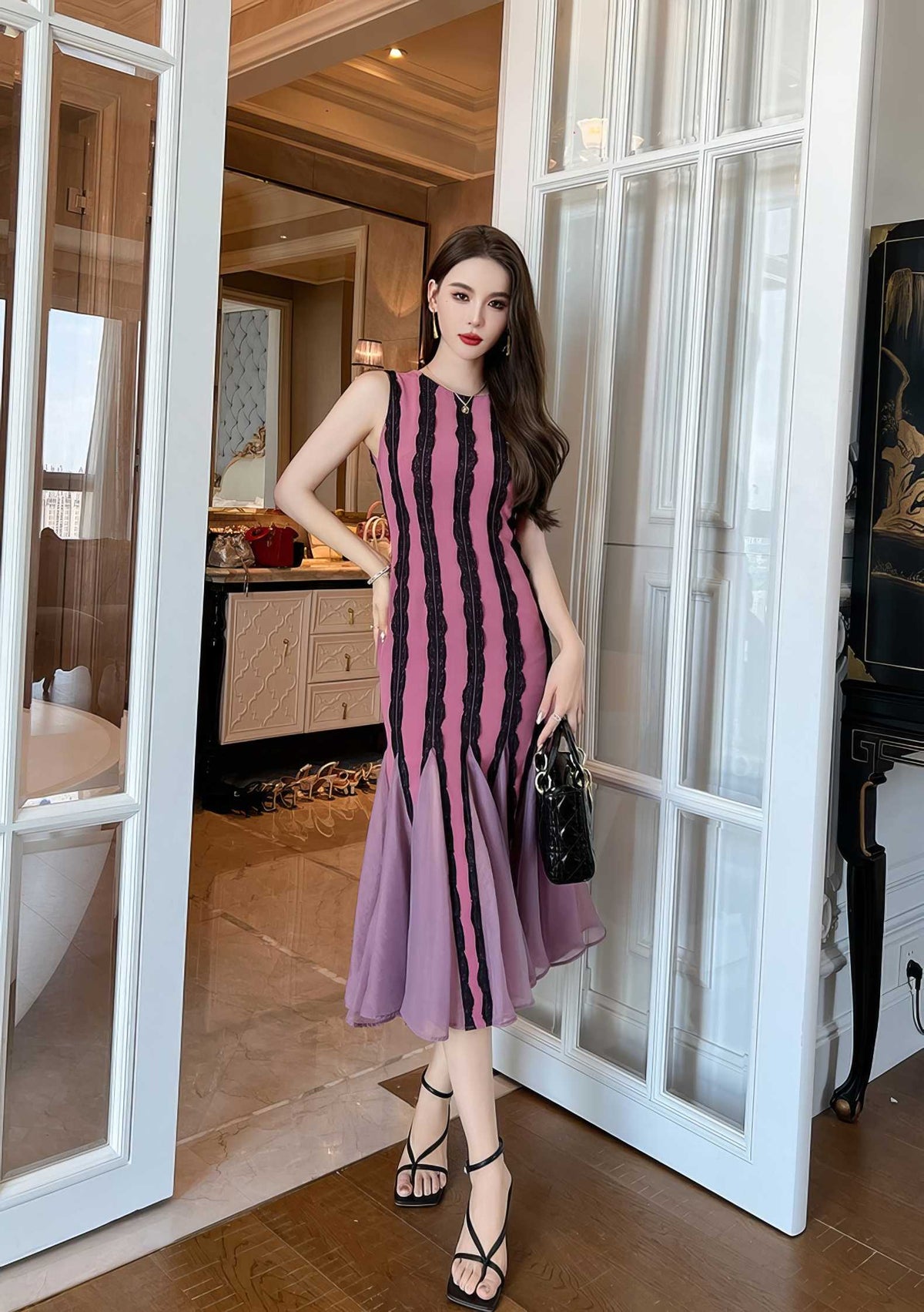 Roundneck Sleeveless Laced Mermaid Dress S / HotPink