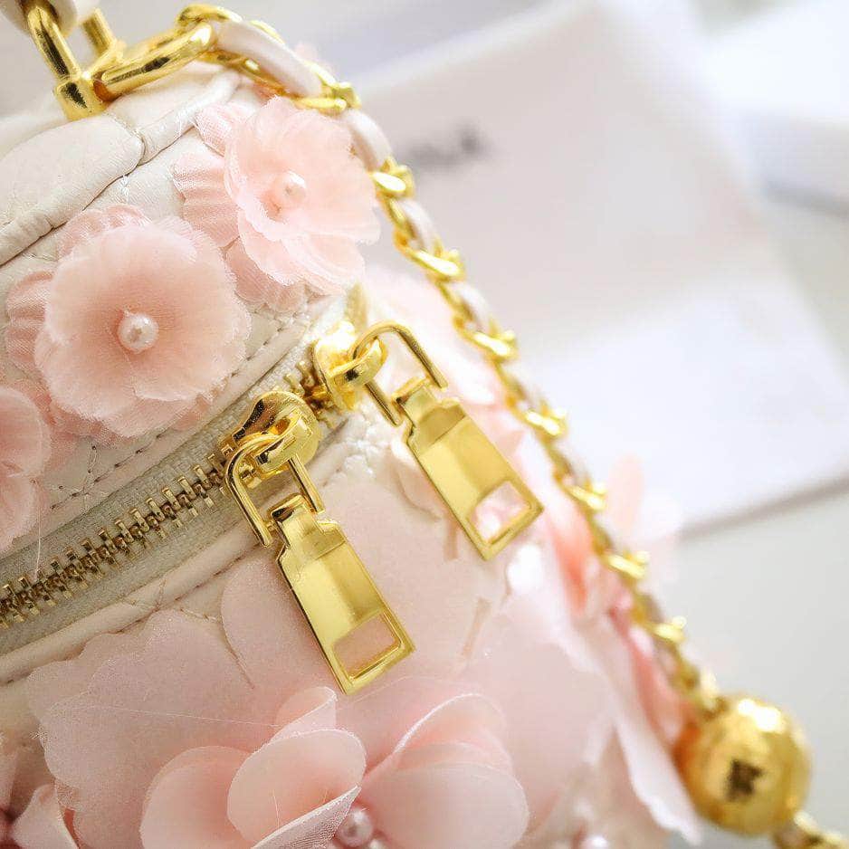 Ruched Handle Floral Patterned Mini Tote Bag Pink