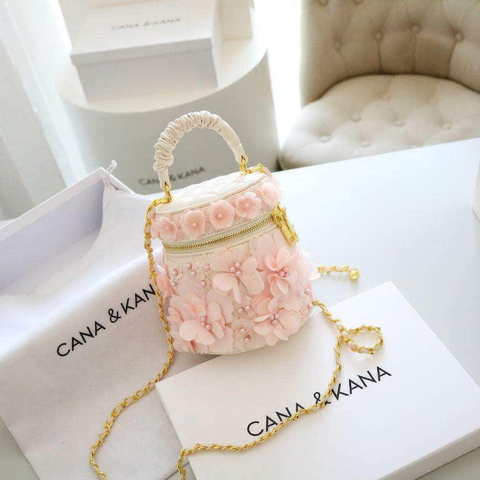Ruched Handle Floral Patterned Mini Tote Bag Pink