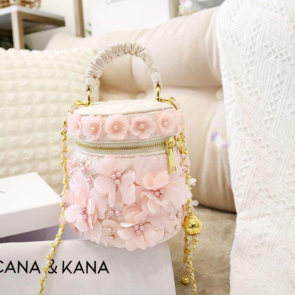 Ruched Handle Floral Patterned Mini Tote Bag Pink