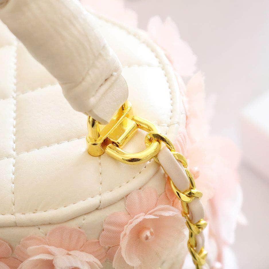 Ruched Handle Floral Patterned Mini Tote Bag Pink