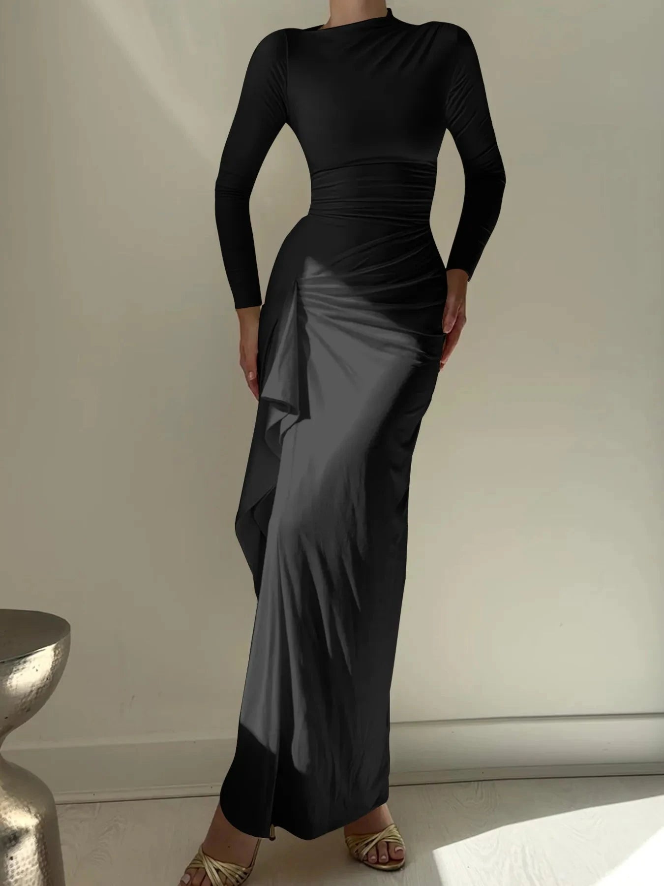 Ruched Long Sleeve Maxi Dress