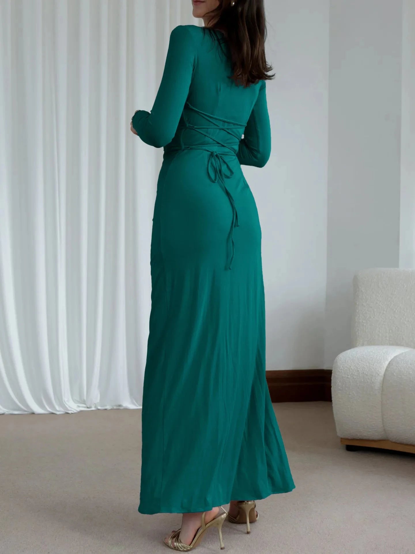 Ruched Long Sleeve Maxi Dress