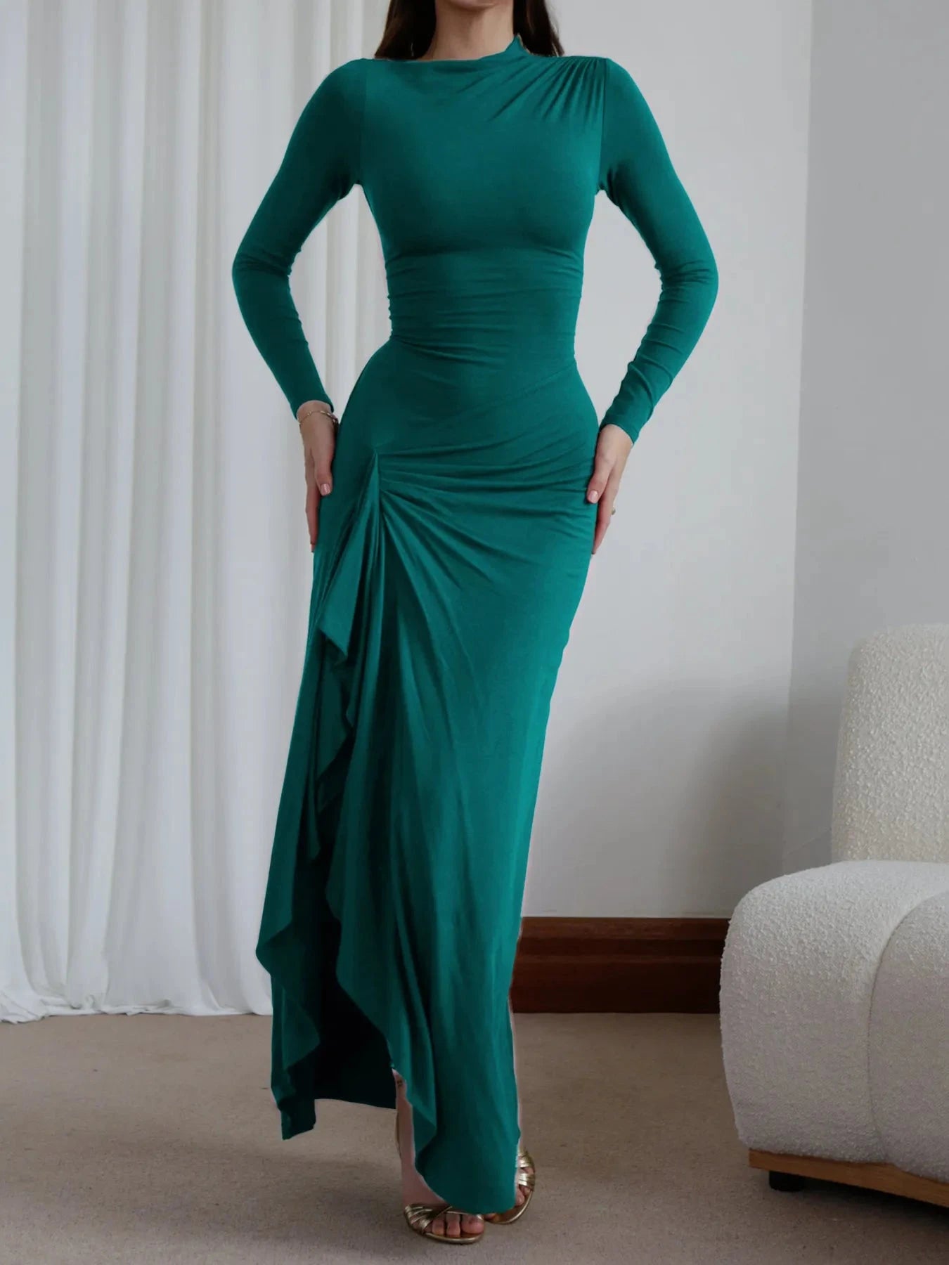 Ruched Long Sleeve Maxi Dress