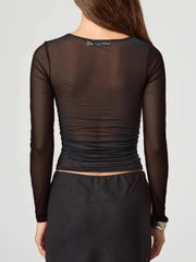 Ruched Mesh Long Sleeve Top