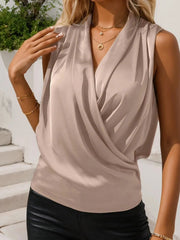 Ruched Surplice Sleeveless Top Apricot / S