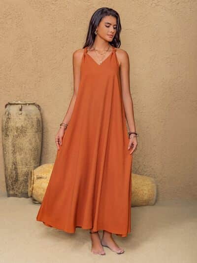 Ruched Twisted Back Sleeveless Maxi Cami Dress