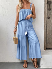 Ruffle Cami Top and Wide Leg Pants Set
