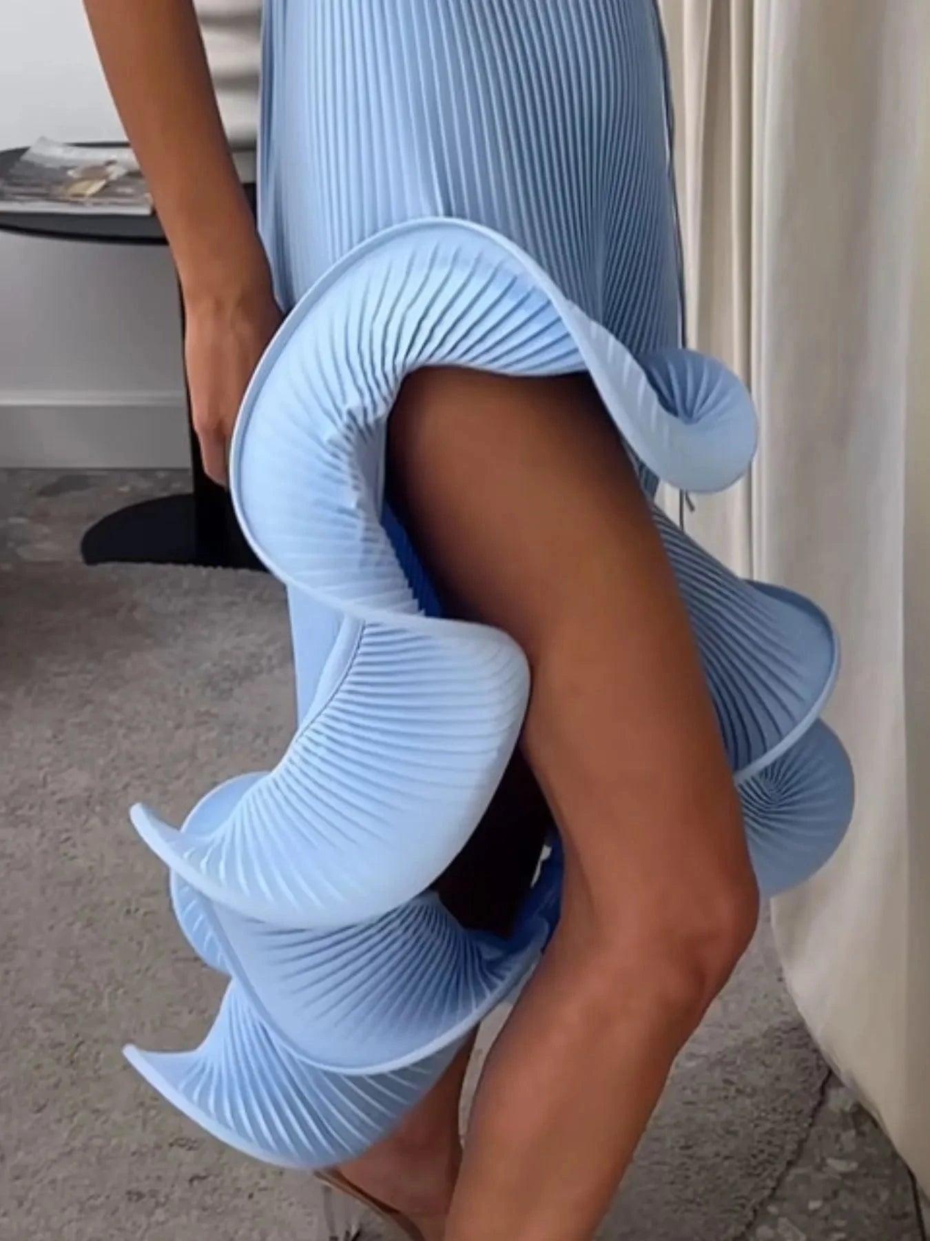 Ruffle Hem Ribbed Sleeveless Dress