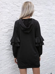 Ruffle Long Sleeve Hooded Mini Dress