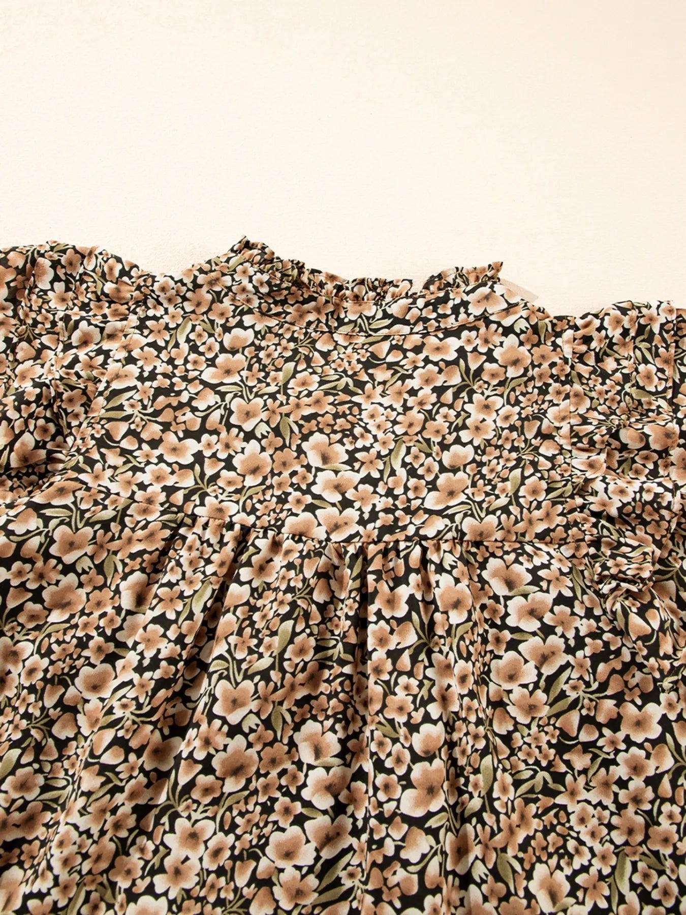 Ruffle Sleeve Notched Blouse