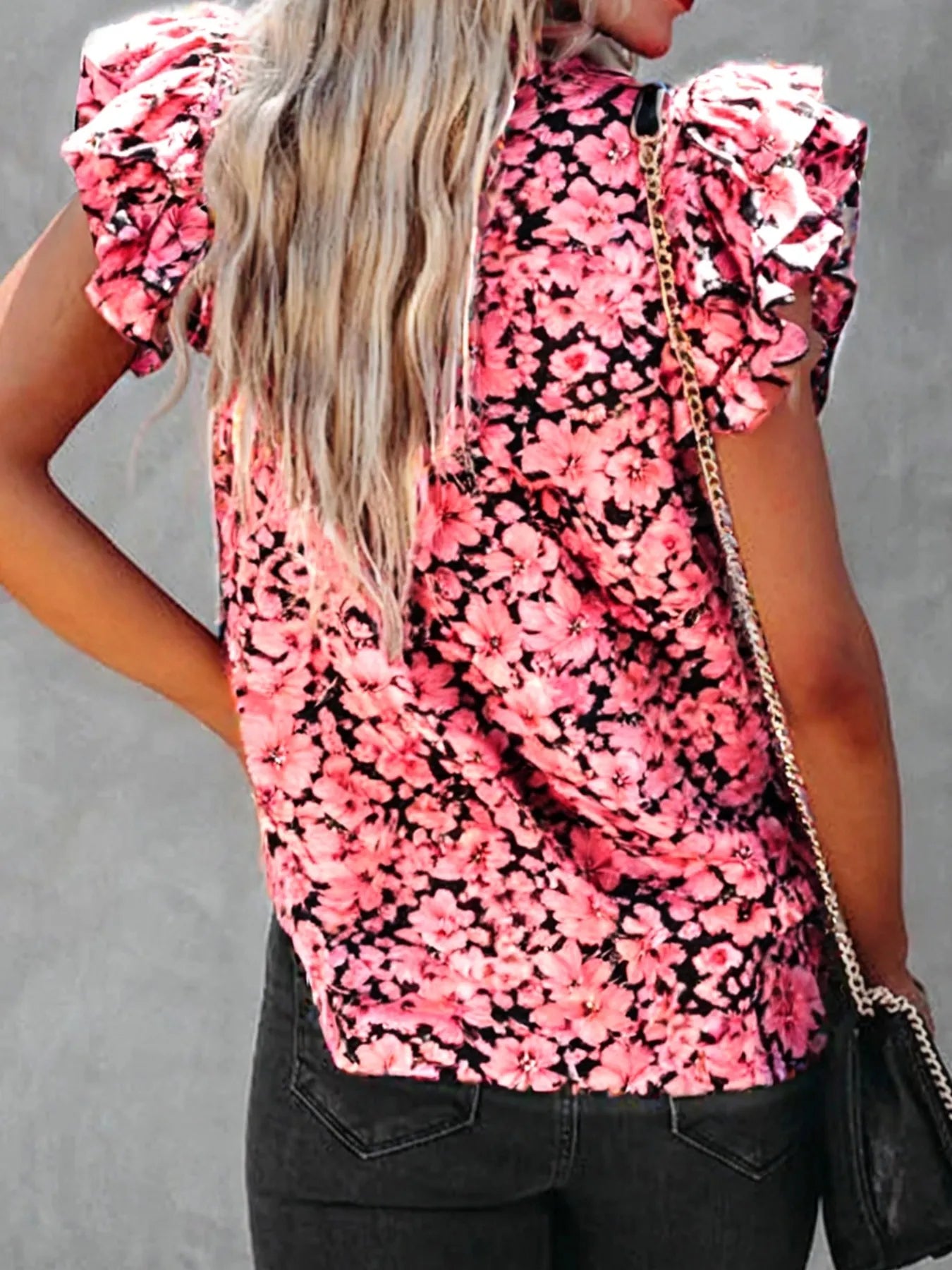 Ruffle Sleeve Notched Blouse