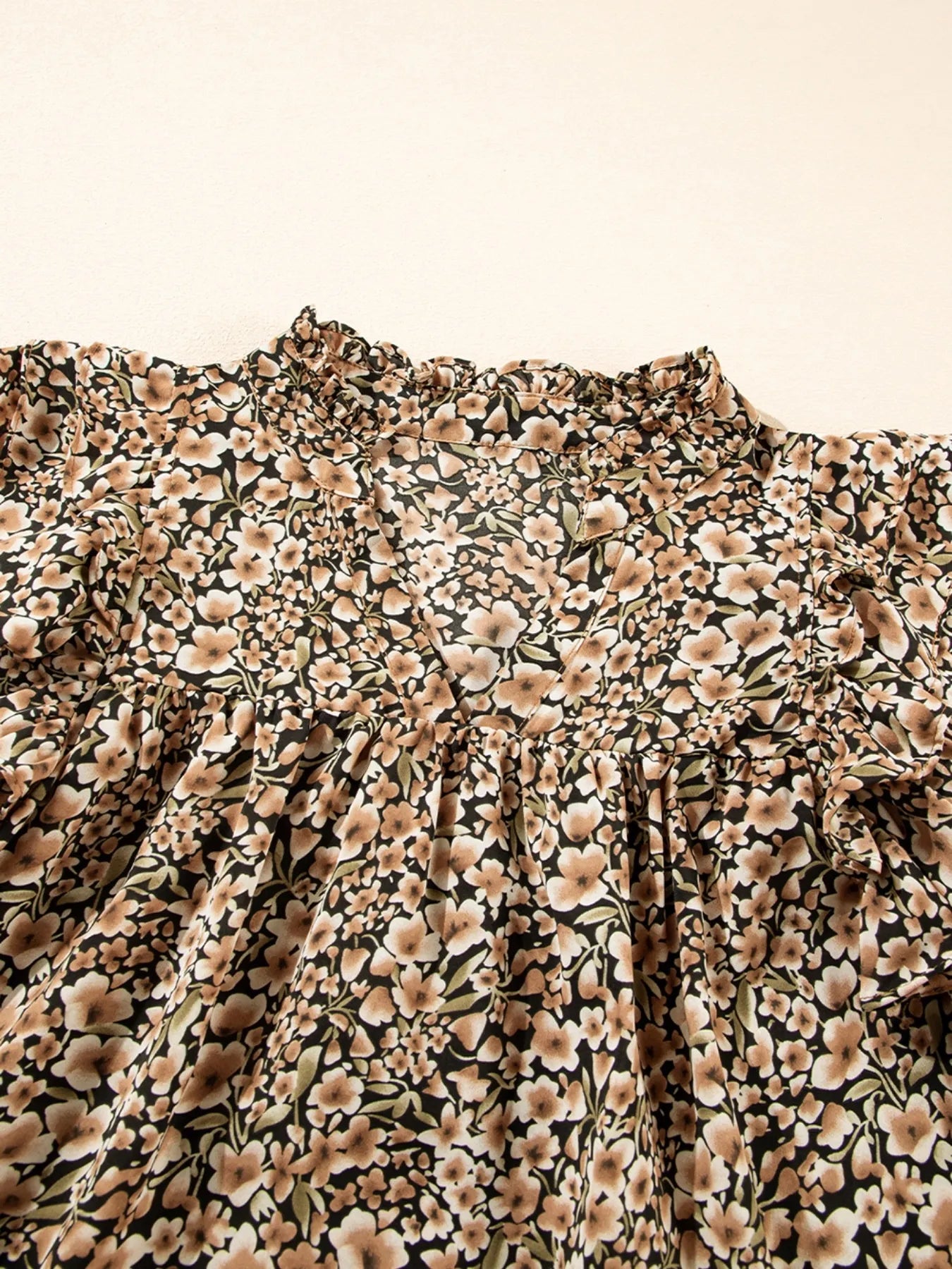 Ruffle Sleeve Notched Blouse