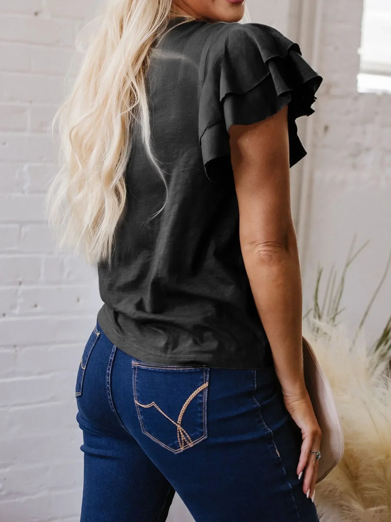 Ruffle Sleeve Round Neck Top