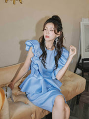 Ruffle Sleeves Peplum Midi Dress