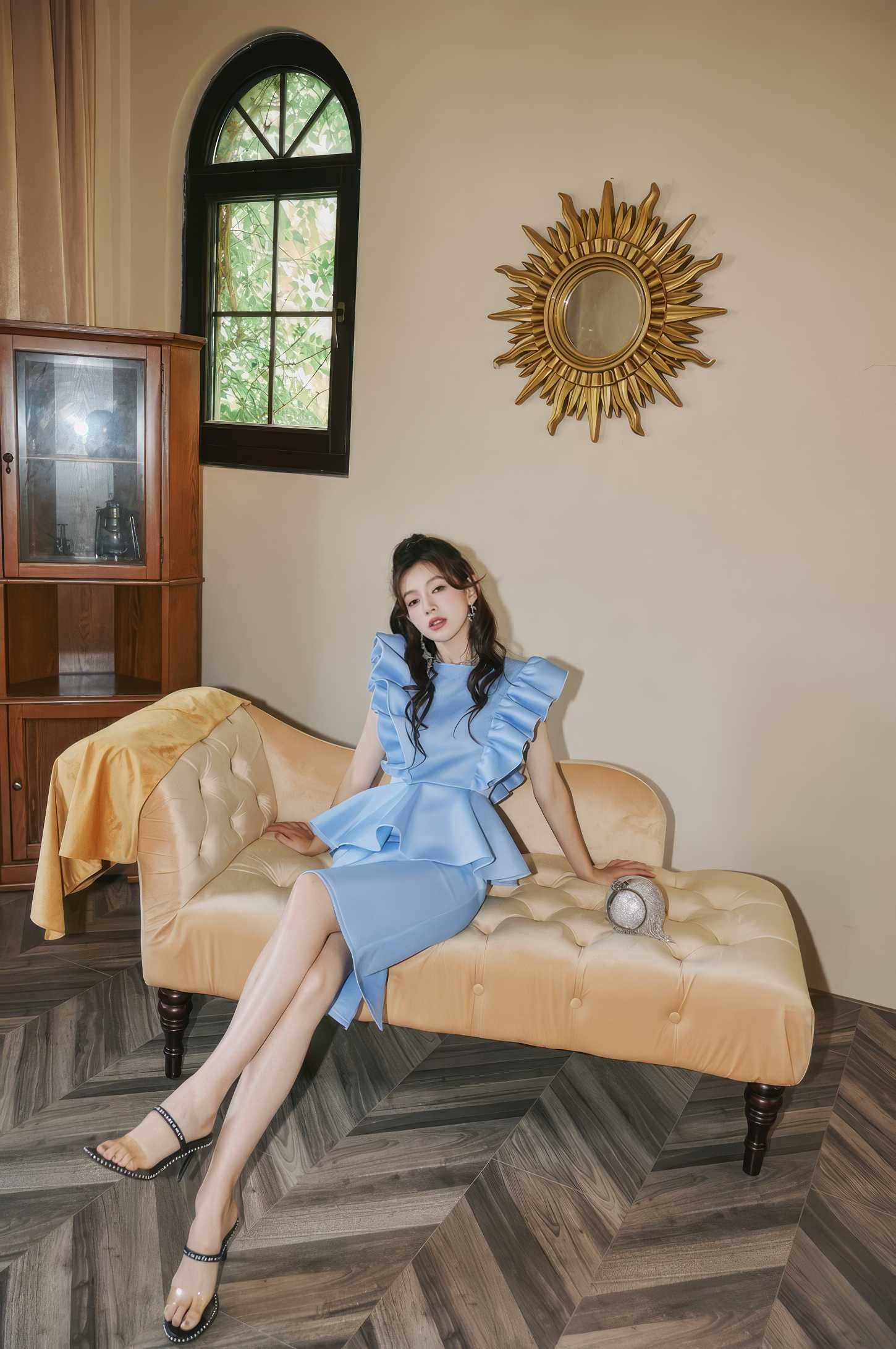 Ruffle Sleeves Peplum Midi Dress