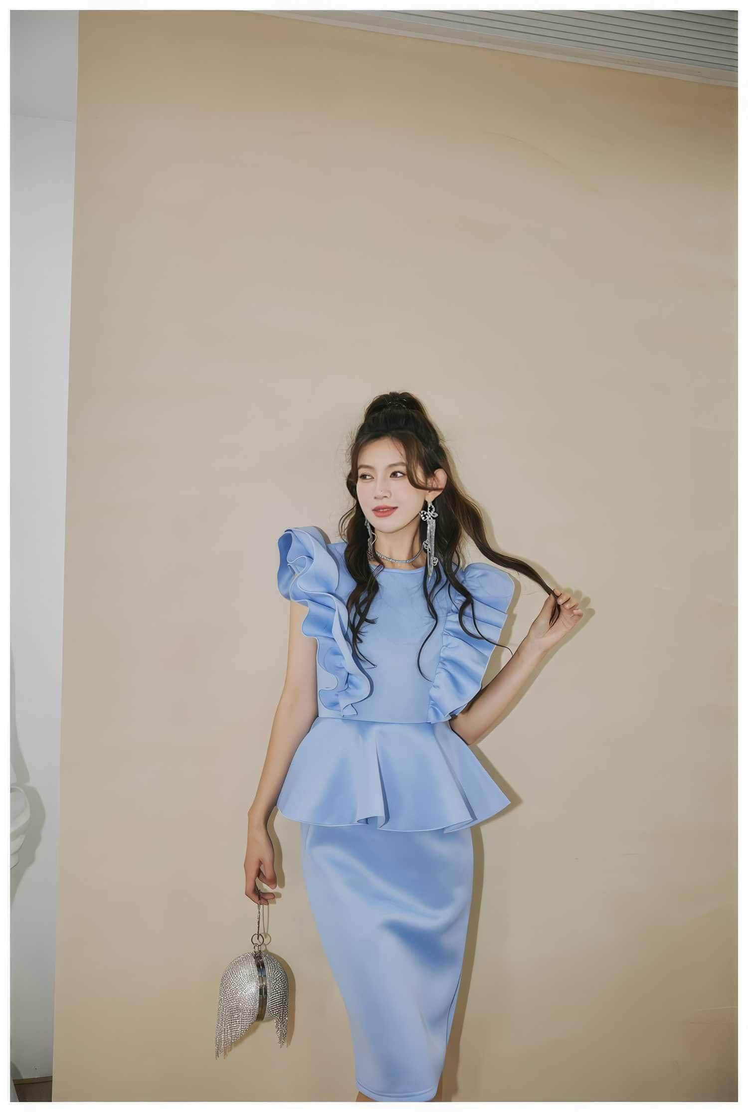 Ruffle Sleeves Peplum Midi Dress